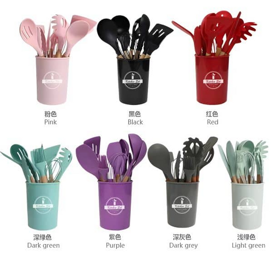 Silicone Kitchenware Cooking Utensils Set Heat Resistant Kitchen Non-stick 12 PCs (L)